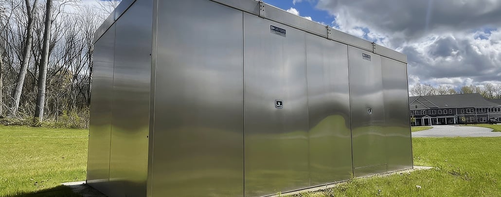 Aluminum enclosure with removable panels that is branded with the Safe-T-Cover logo