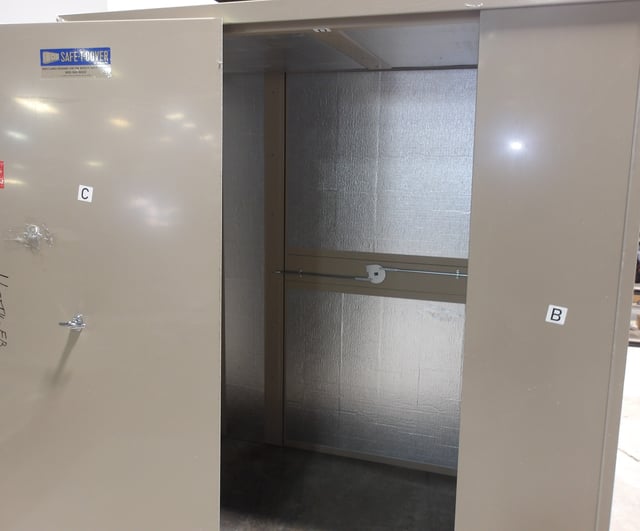An image of a fire rated enclosure showing fire resistance capabilities. This installation offers not only fire protection to critical backflow devices, but also ventilation. Safe T Cover’s fire protection enclosures help in critical situations.