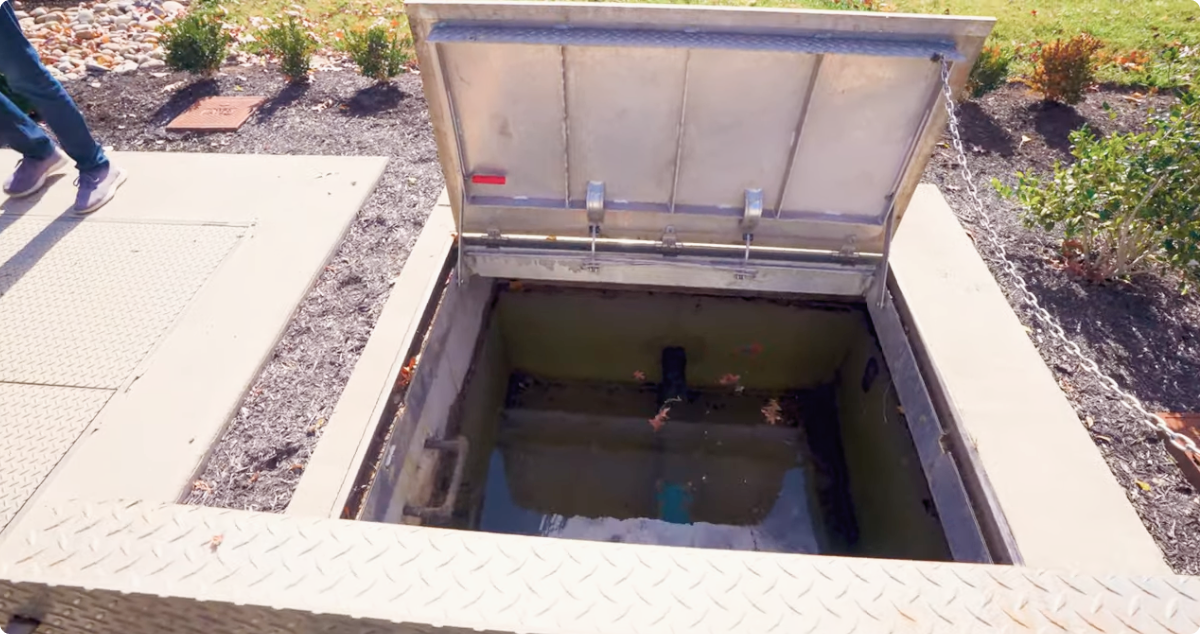 Backflow protection is risky in flooded vaults like this one. A backflow preventer enclosure might be a better option.