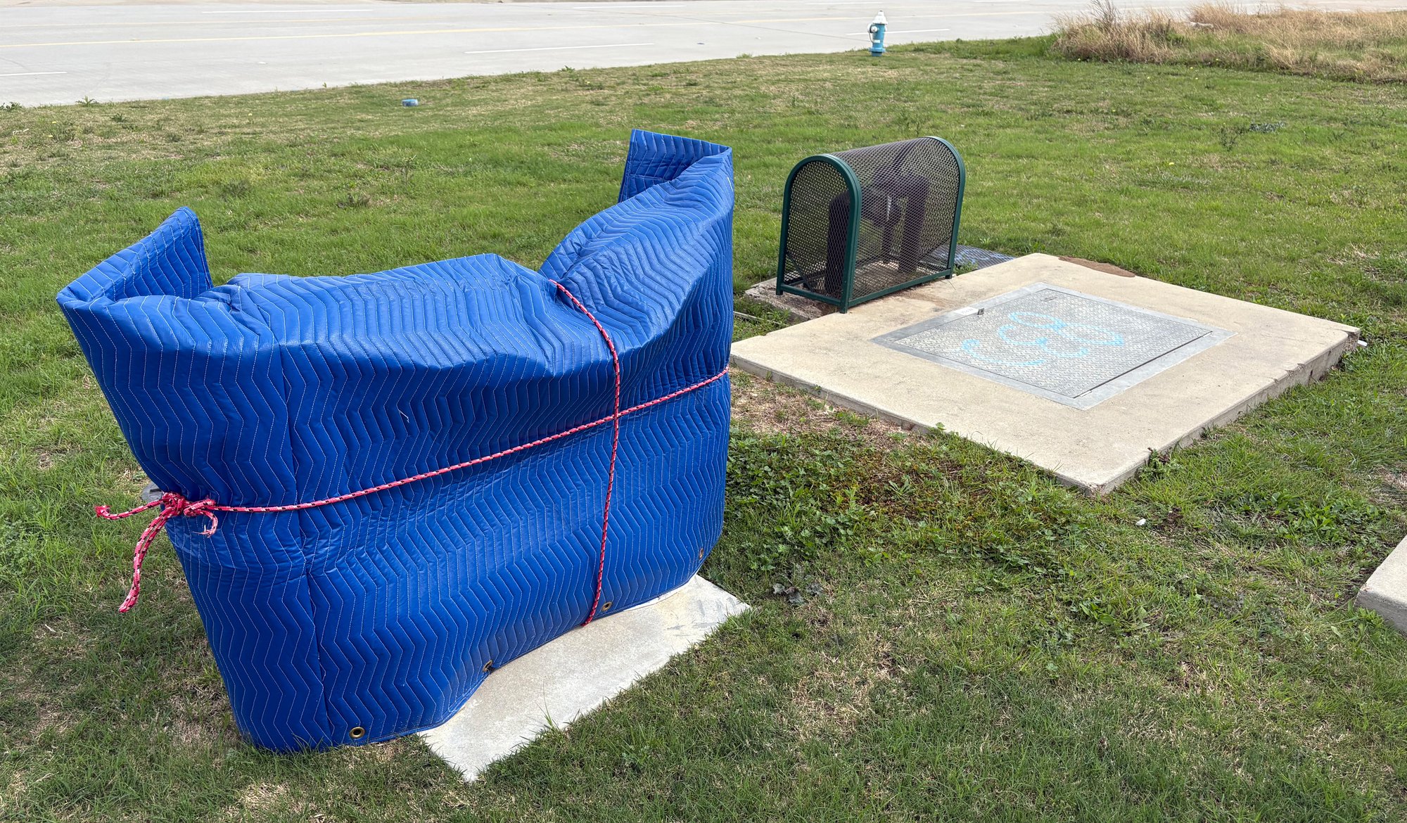 Backflow cage wrapped in a blanket