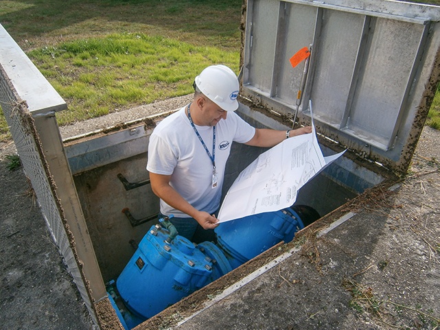 Inspecting vault with double check backflow preventer 