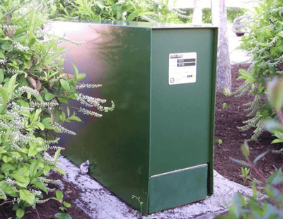 In image of an insulated backflow enclosure made from marine grade aluminum.