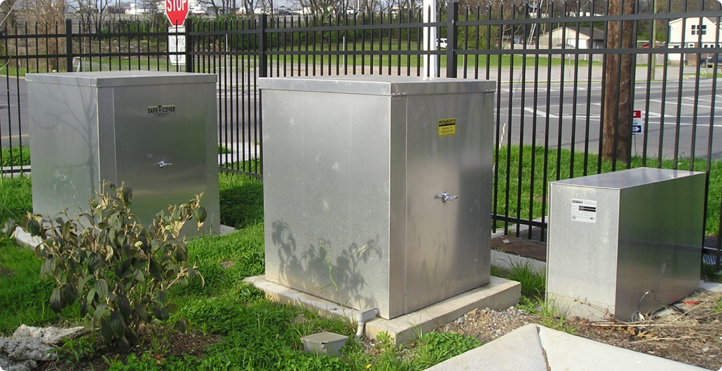 a variety of sizes of safe-t-cover enclosures
