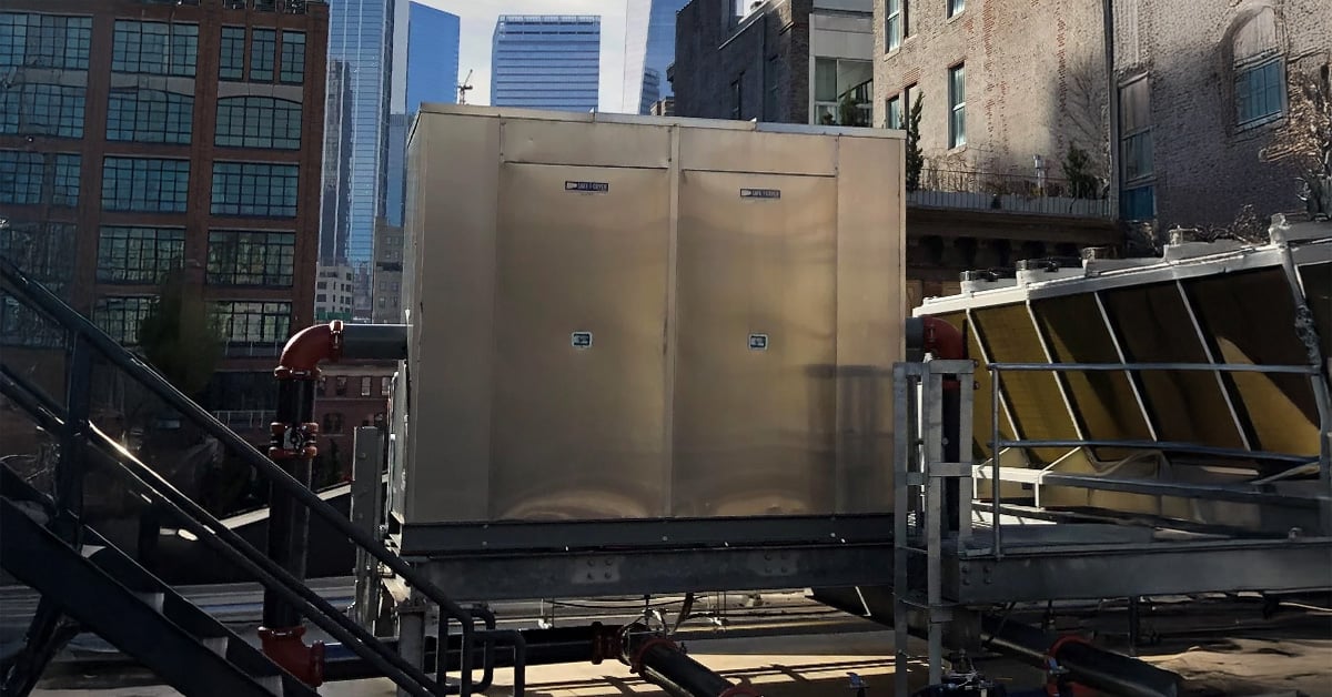 A rooftop fire pump installed and enclosed in an aluminum enclosure from Safe-T-Cover.